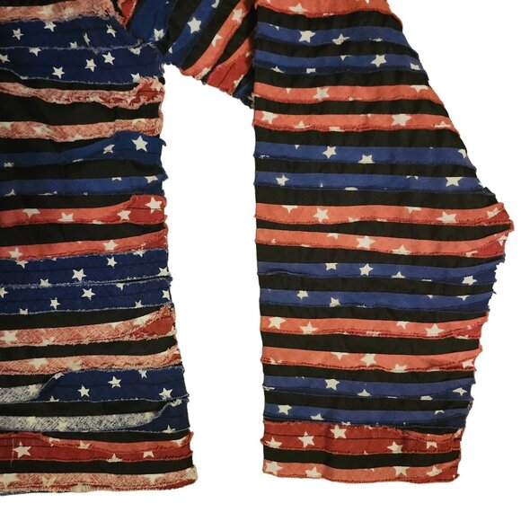 Medium American Flag Striped Jacket Ragged Stars Button-Up Patriotic NDS New Dir - Picture 5 of 12